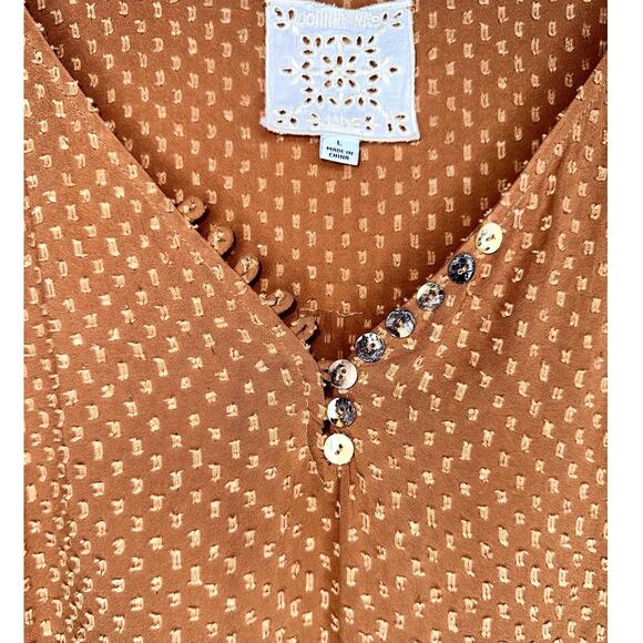 Johnny Was Brown Archer Flare Top Viscose Cotton Blend Lightweight Blouse Large - Picture 8 of 10